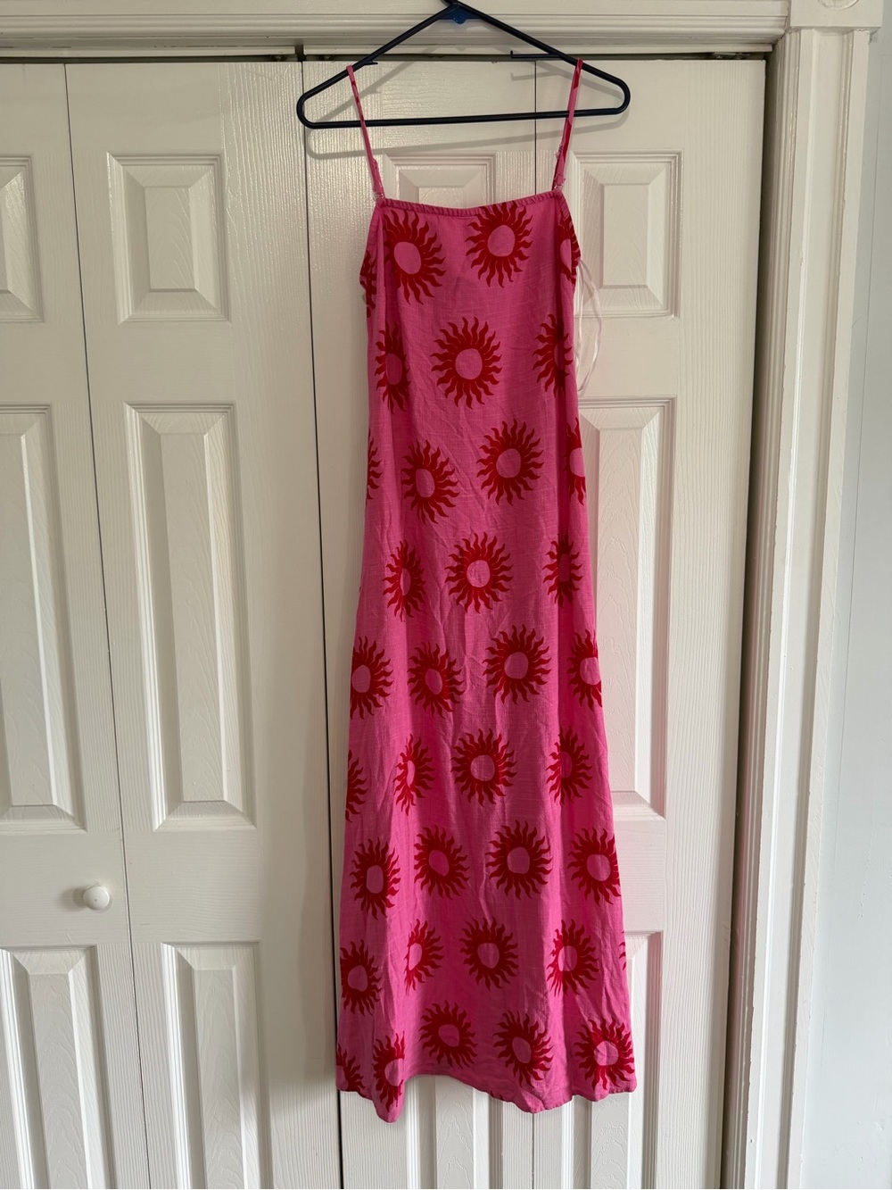 Paper Heart Sun Print Linen Blend Maxi Dress Squareneck Size Large